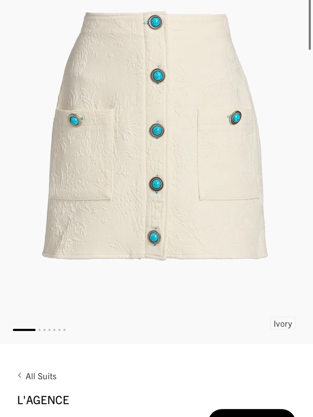 L'AGENCE Cream Embroidered Button-Front Mini Skirt with Turquoise Buttons - Picture 5 of 9
